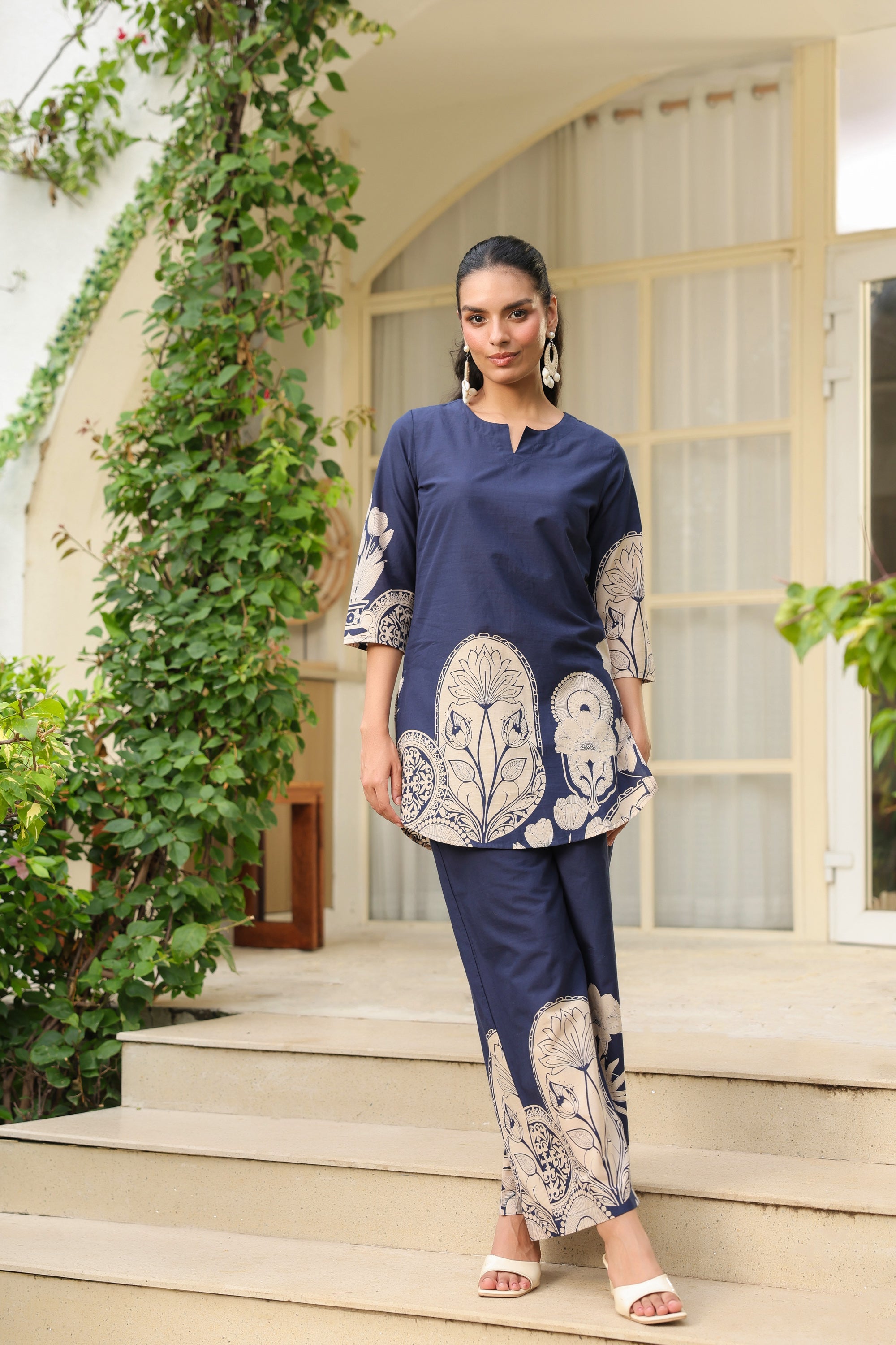 Midnight Bloom Ensemble Blue Cotton Co-ord Set