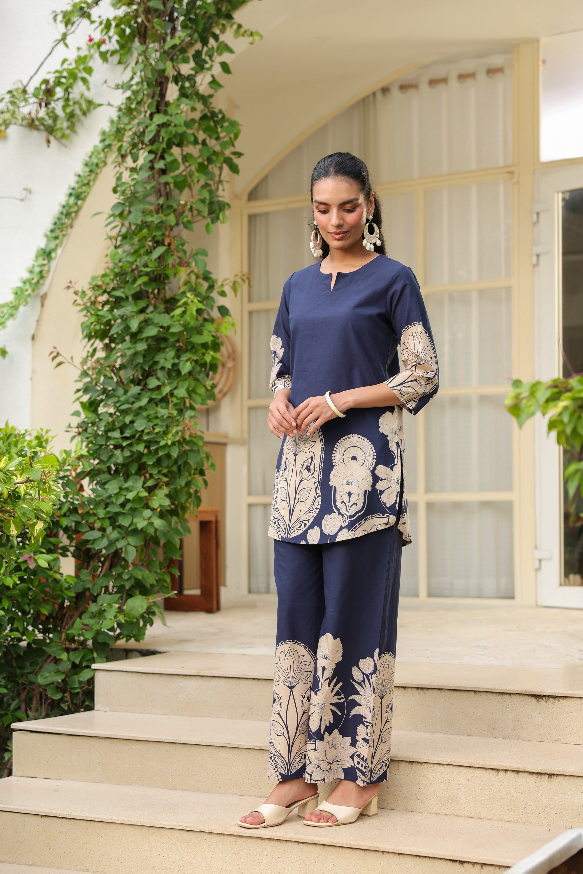 Midnight Bloom Ensemble Blue Cotton Co-ord Set