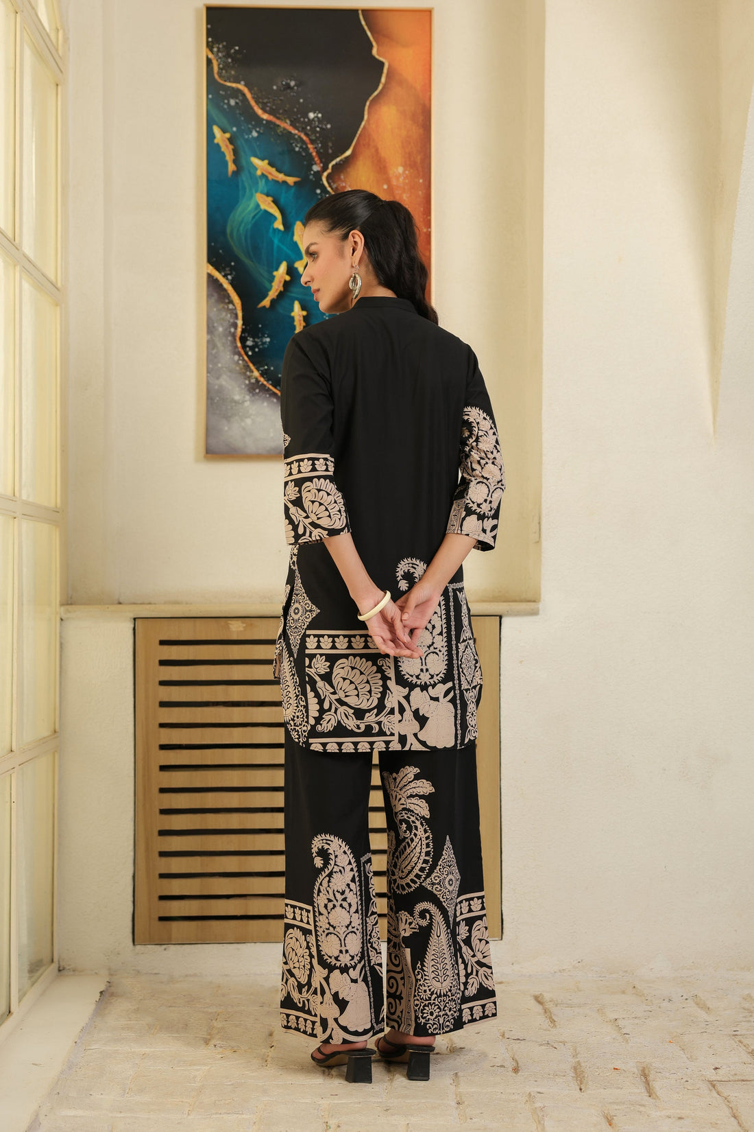 Black Ethnic Print Cotton Co-ord Set