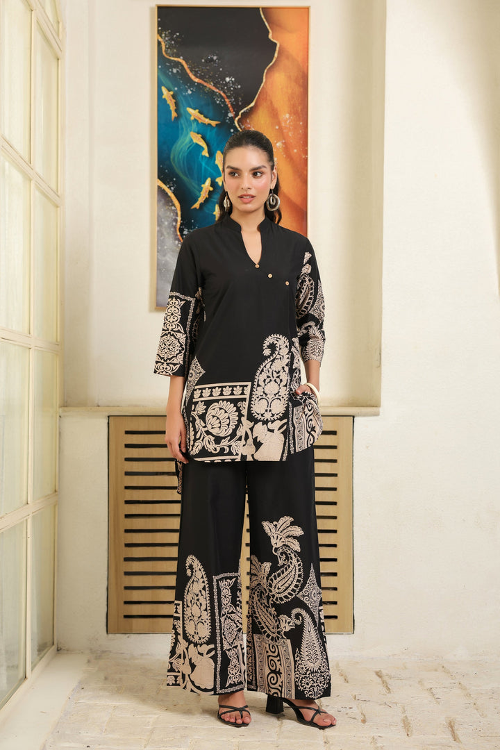 Black Ethnic Print Cotton Co-ord Set