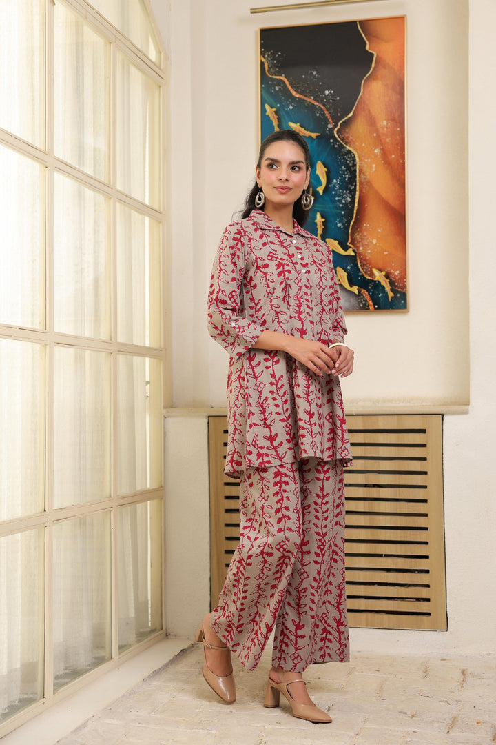 Flowing Leaves Printed Cotton Co-ord Set