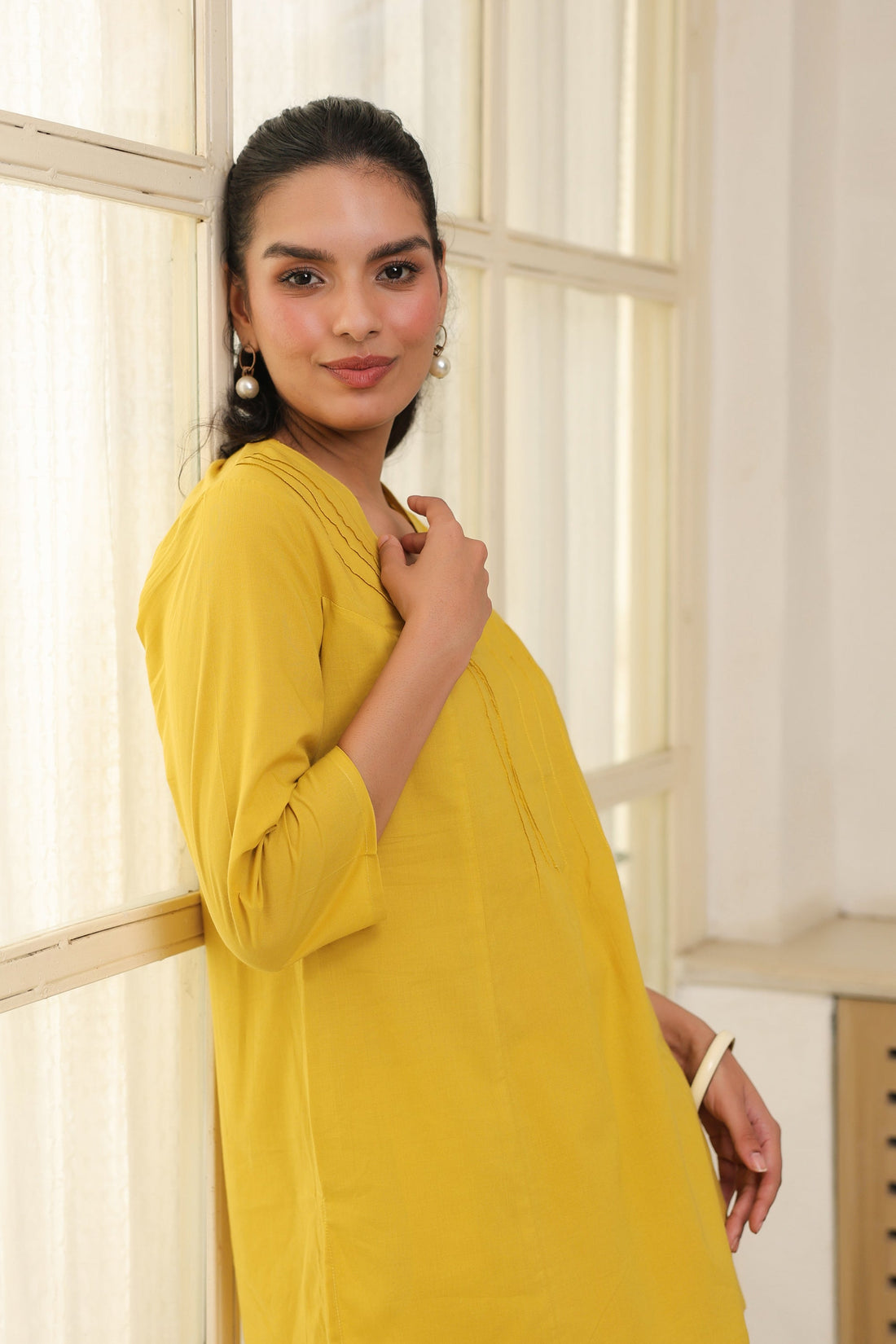 Solid Yellow Cotton Co-ord Set