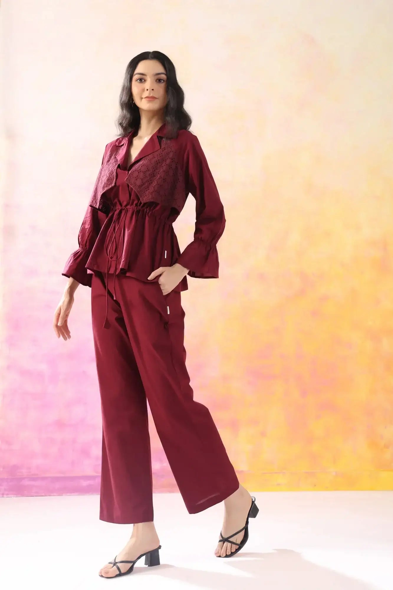 Sleek Essence Maroon Cotton Co-ord Set