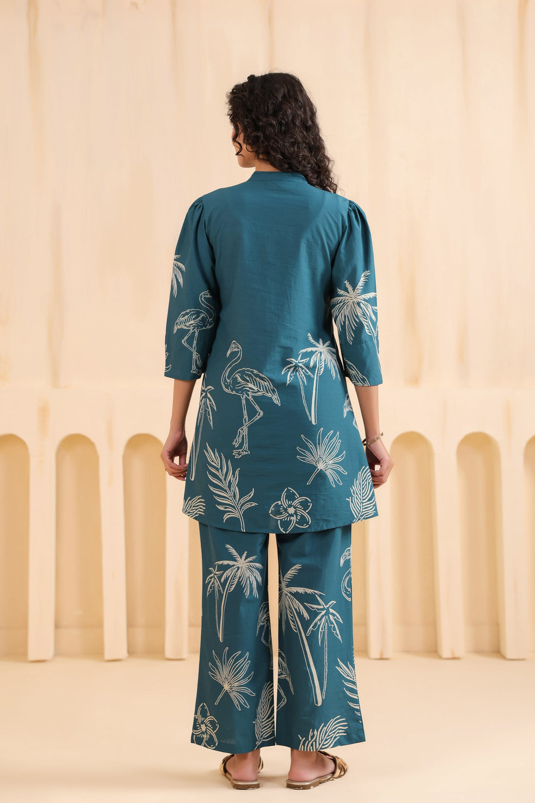 Teal Flamingo Printed Cotton Co-ord Set