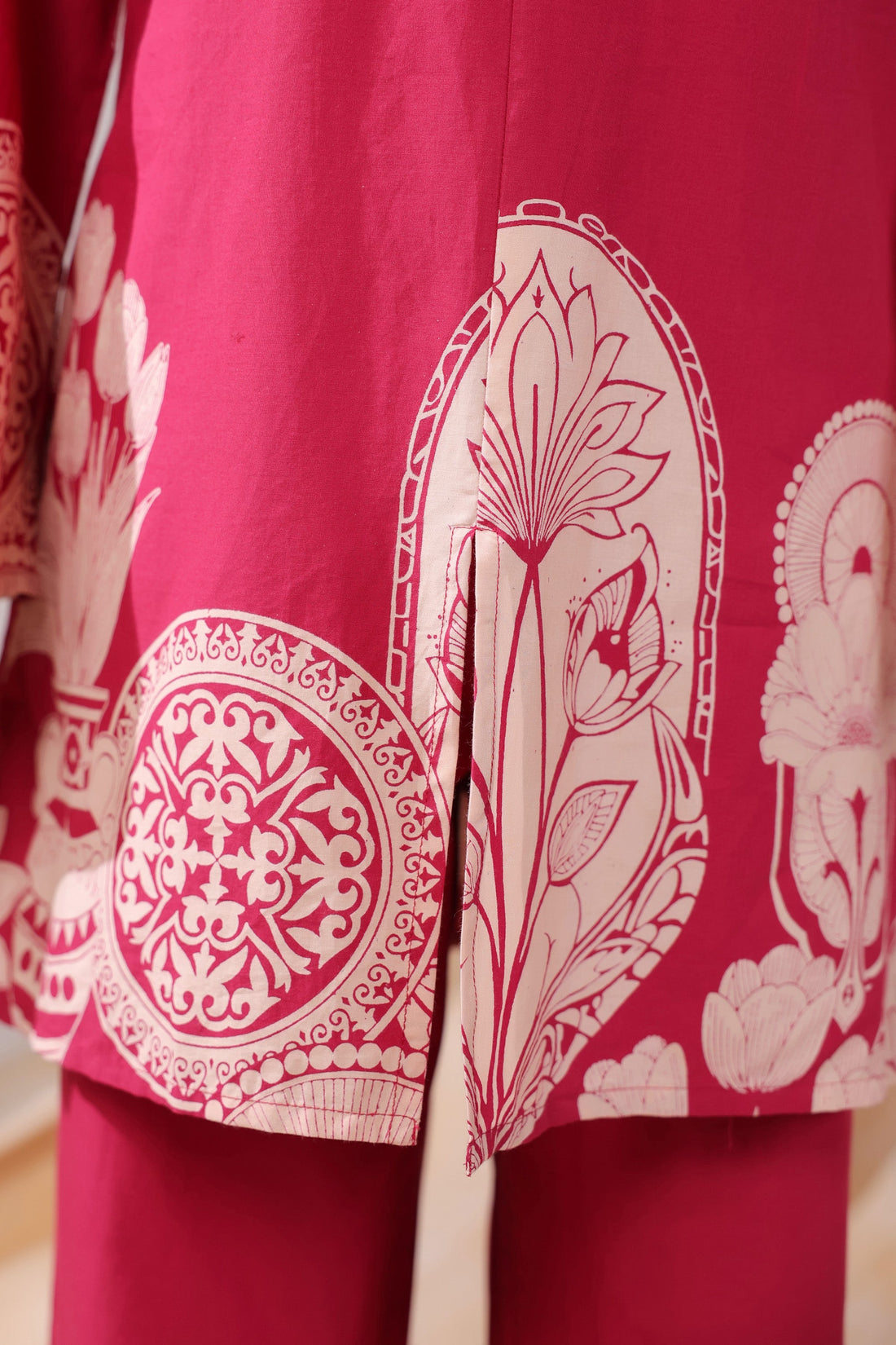 Pink Floral & Geometric Motifs Printed Cotton Co-ord Set