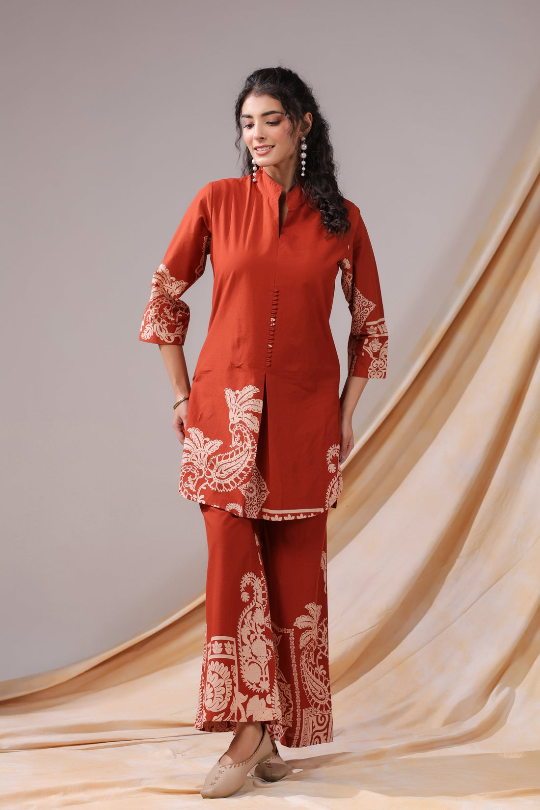 Rust Paisley Printed Cotton Co-ord Set