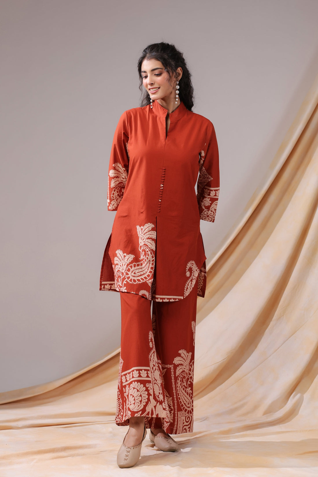 Rust Paisley Printed Cotton Co-ord Set