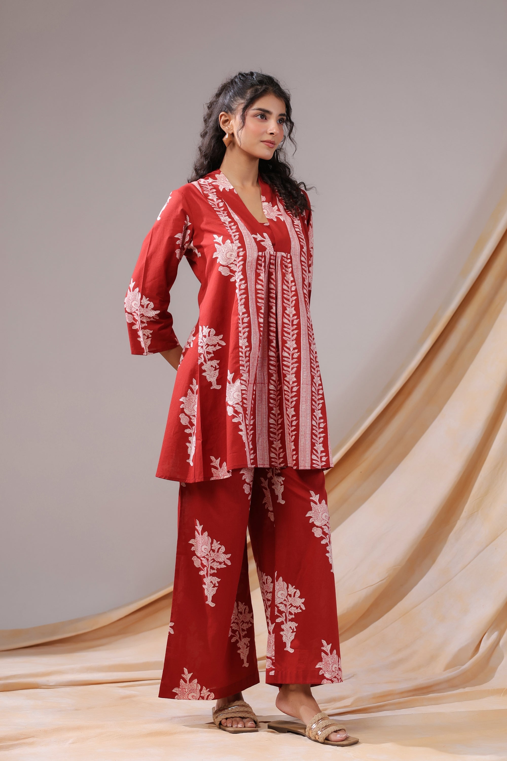 Crimson Vine Printed Cotton Co-ord Set