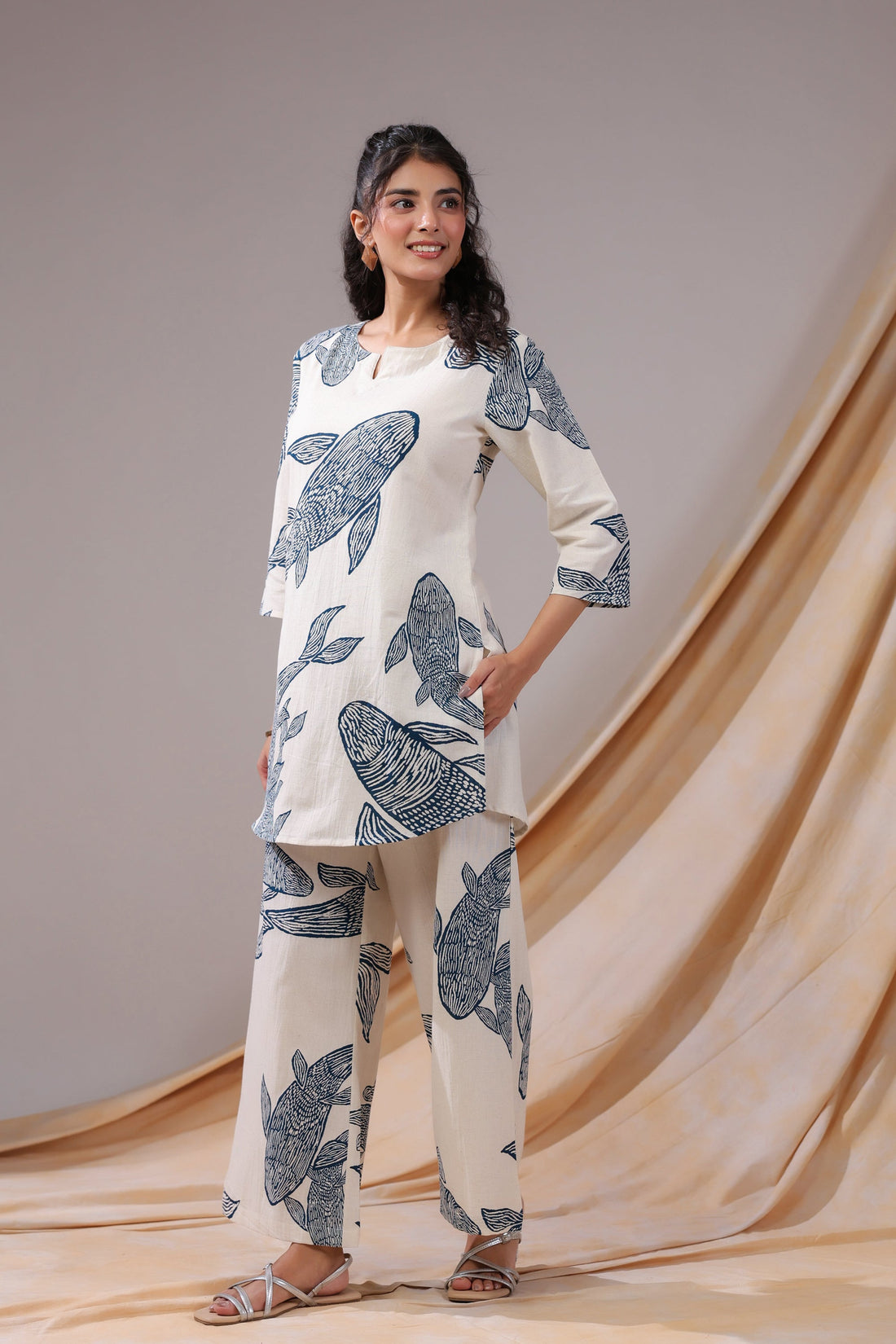 Ivory Koi Cotton Flex Co-ord Set