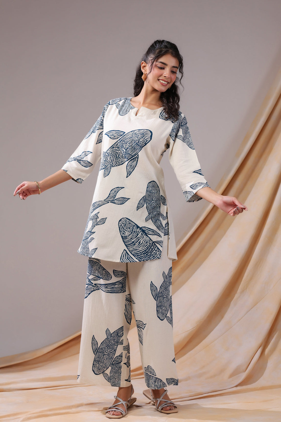 Ivory Koi Cotton Flex Co-ord Set