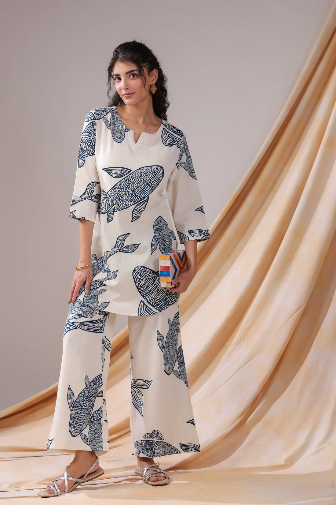 Ivory Koi Cotton Flex Co-ord Set