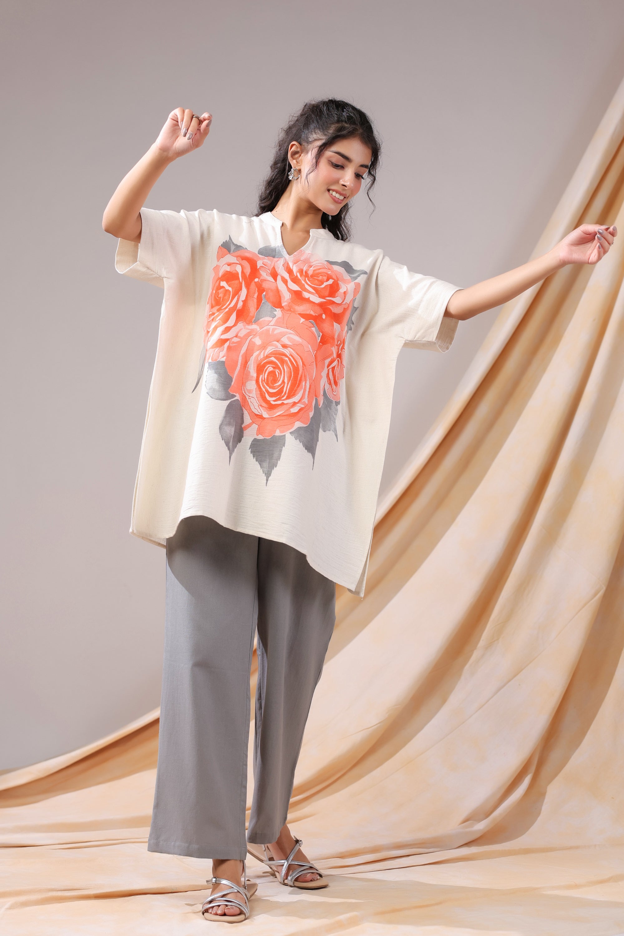 Coral Rose Printed Cotton Flex Co-ord Set