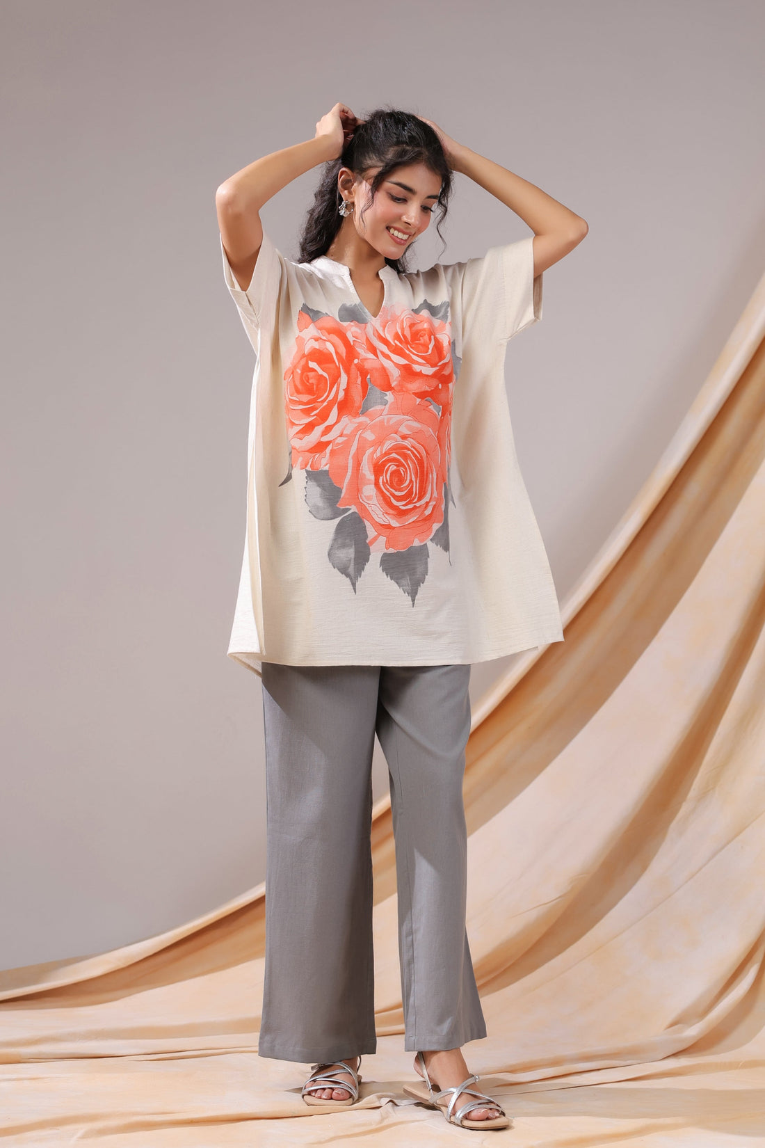 Coral Rose Printed Cotton Flex Co-ord Set