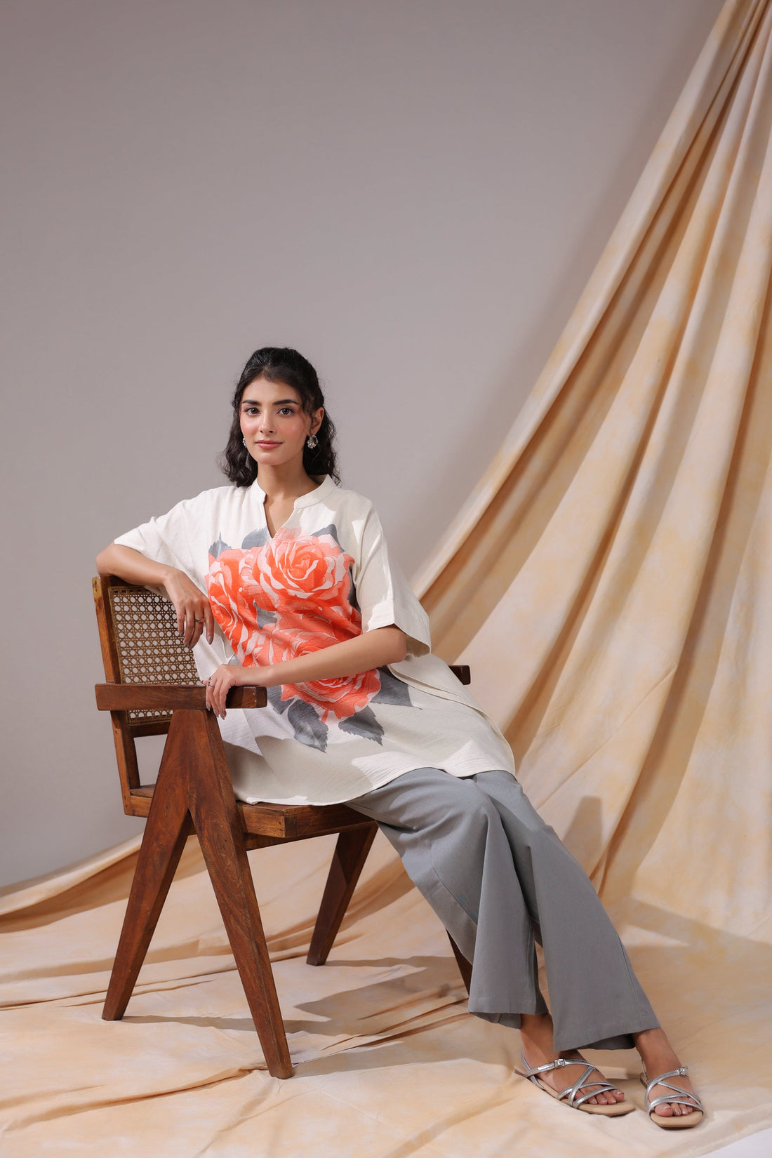 Coral Rose Printed Cotton Flex Co-ord Set