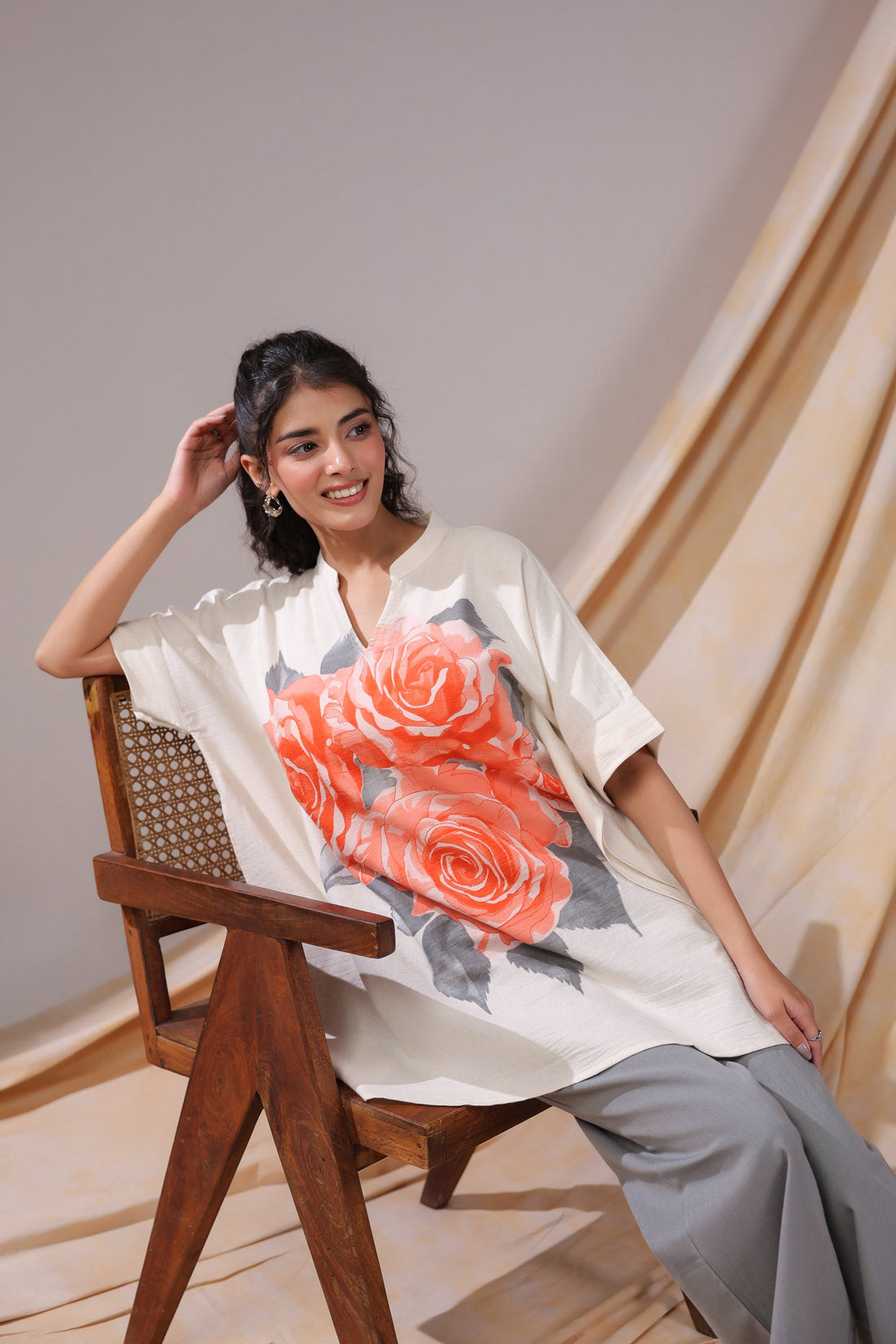 Coral Rose Printed Cotton Flex Co-ord Set