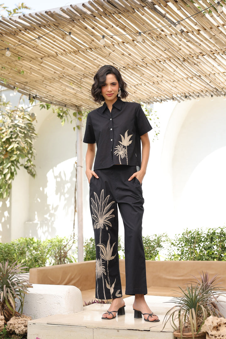 Palm Black Cotton Co-ord Set