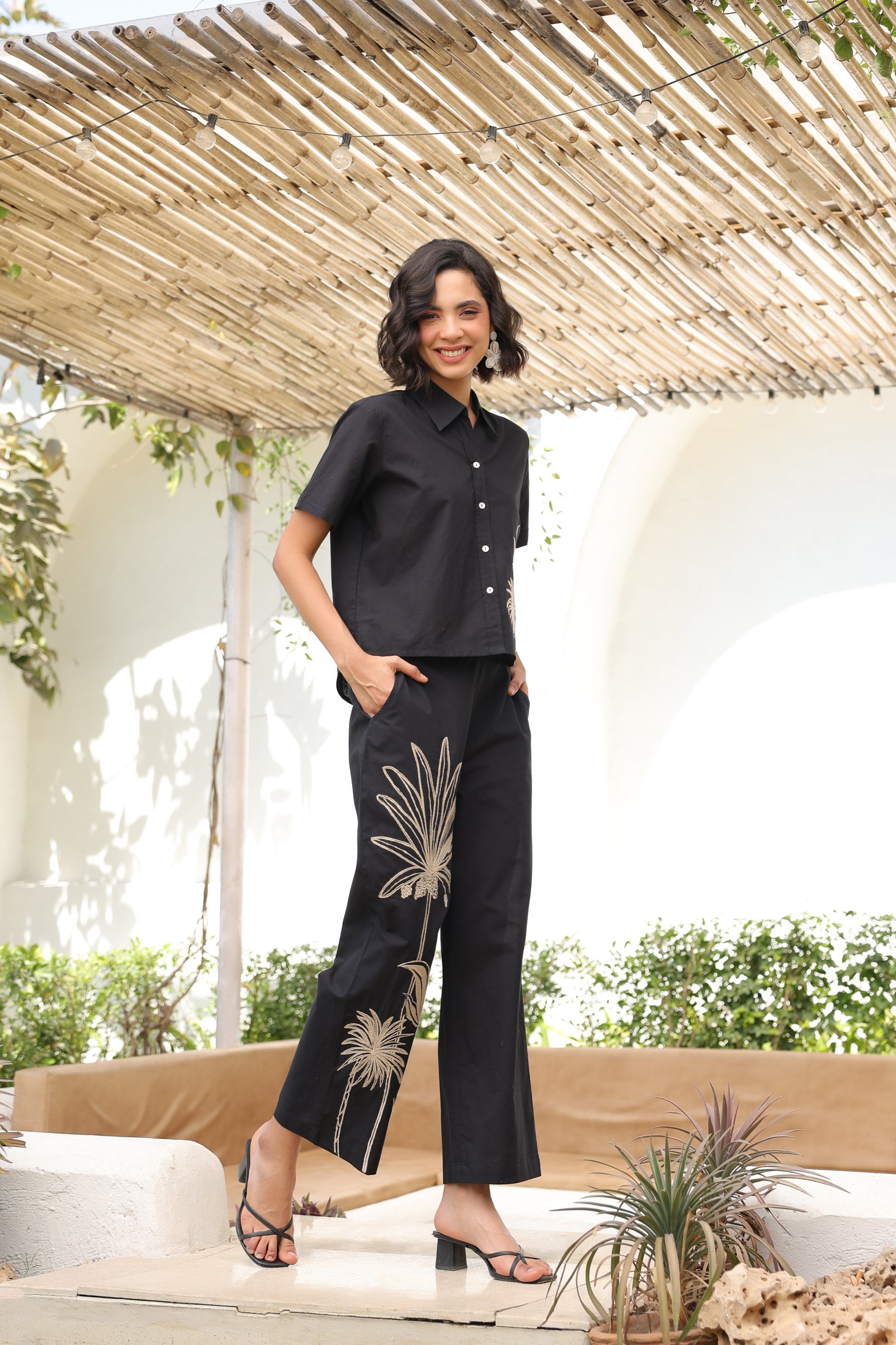 Palm Black Cotton Co-ord Set