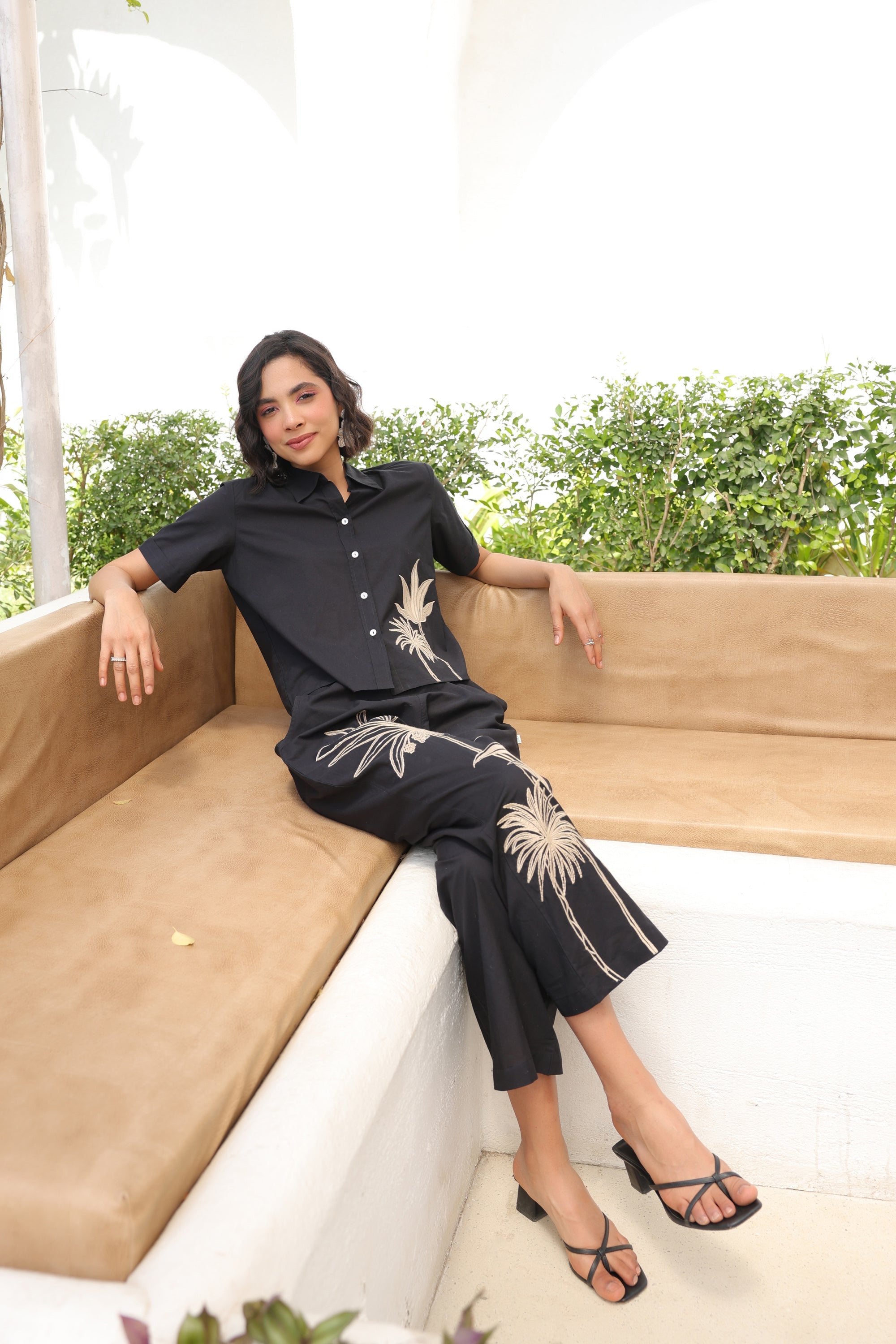 Palm Black Cotton Co-ord Set