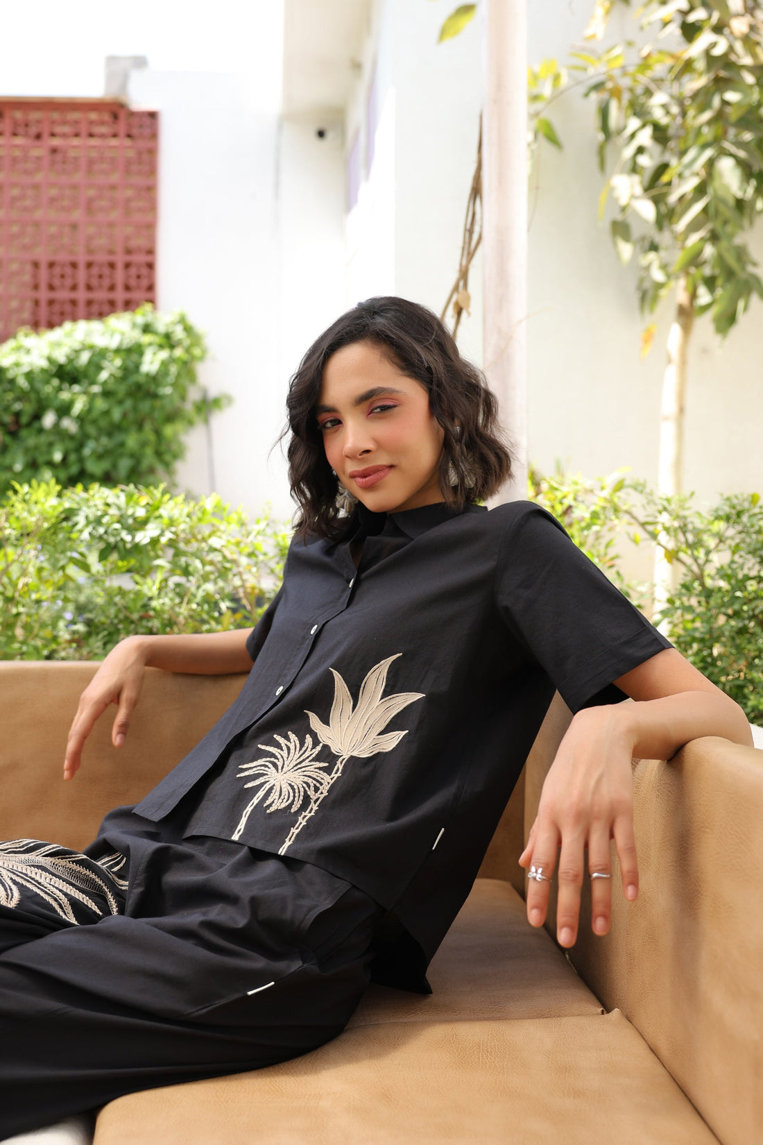 Palm Black Cotton Co-ord Set