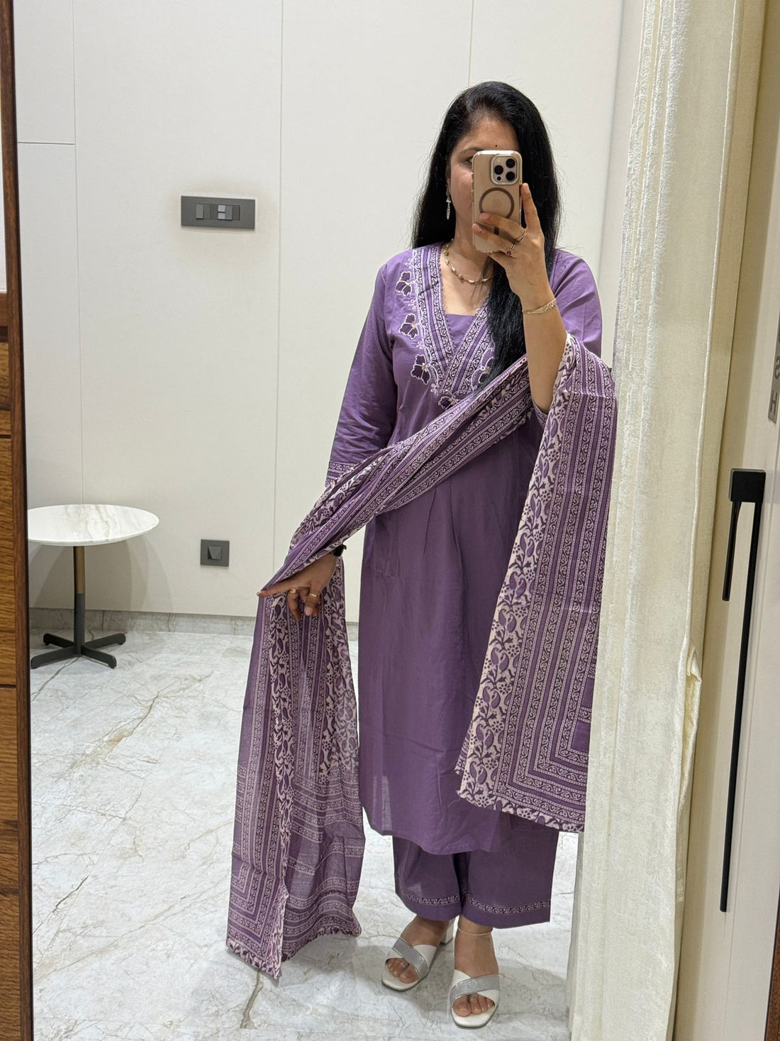 Lavender Embroidered Kurta Set with Dupatta – Purple Ethnic Suit with Palazzo
