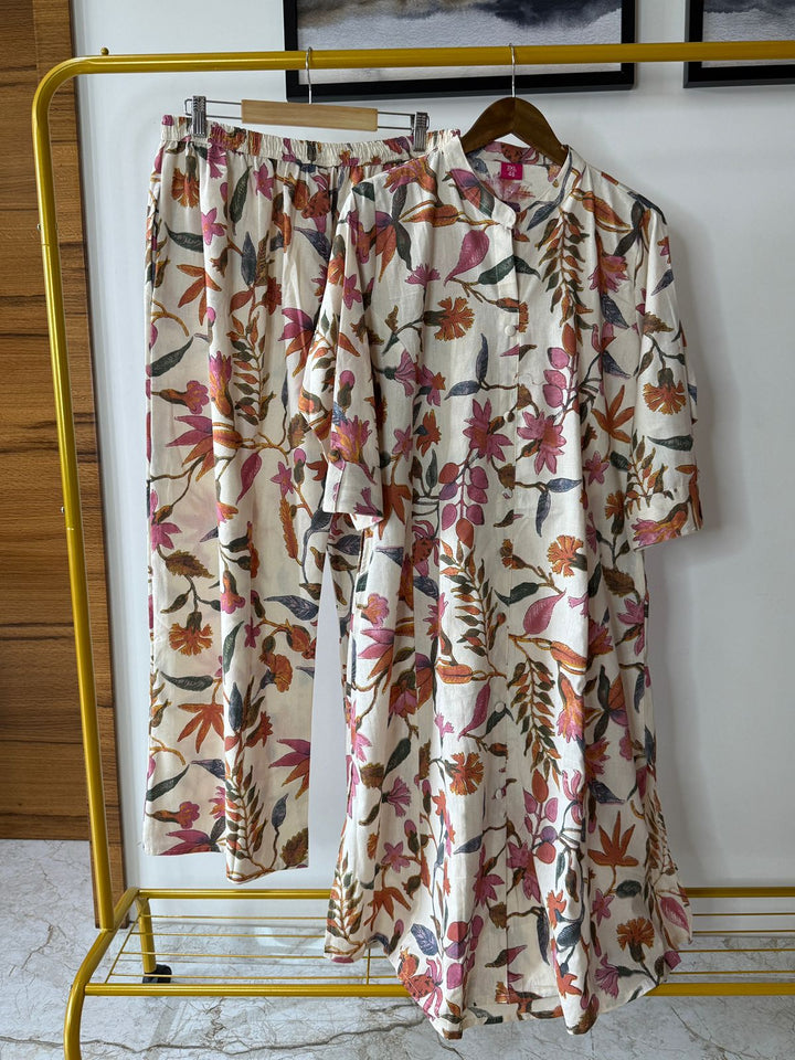 Plus Size Floral Flex Cotton Kurta Pant Set – Stylish 2 Piece Ethnic Wear