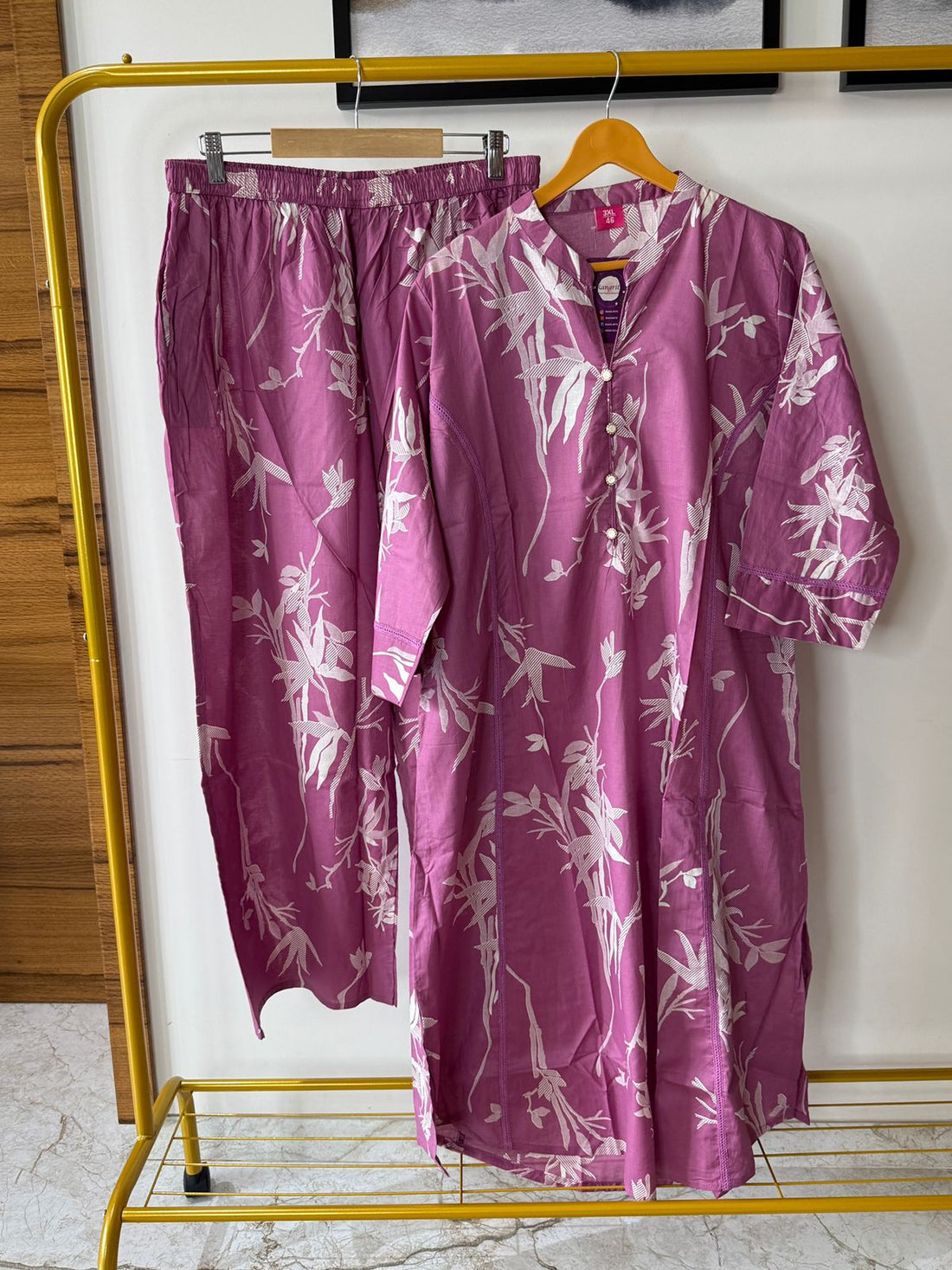 Plus Size Pink Floral Pure Cotton Kurta Palazzo Set – Stylish 2 Piece Ethnic Wear