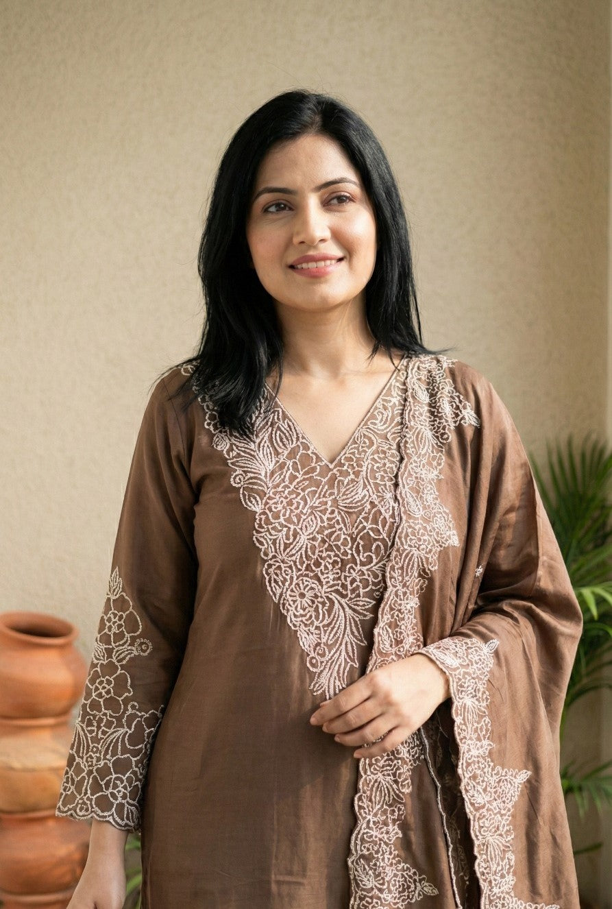 Roman Silk Embroidered Kurta Set with Dupatta  | 3 Piece Ethnic Suit Set