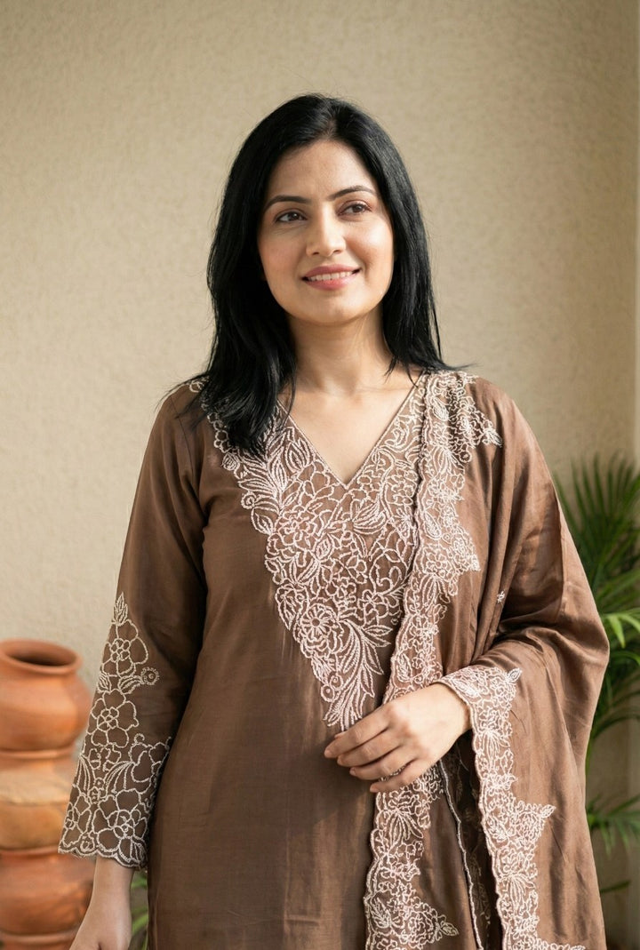 Roman Silk Embroidered Kurta Set with Dupatta  | 3 Piece Ethnic Suit Set