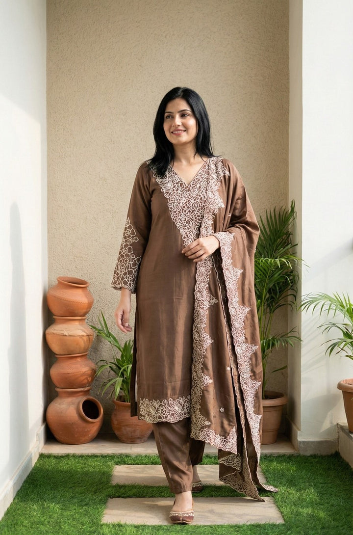 Roman Silk Embroidered Kurta Set with Dupatta  | 3 Piece Ethnic Suit Set