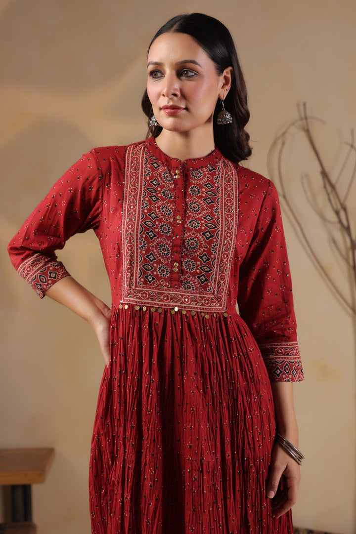 Pure Crush Cotton Full Length Midi Dress | Printed Anarkali Style Ethnic Wear