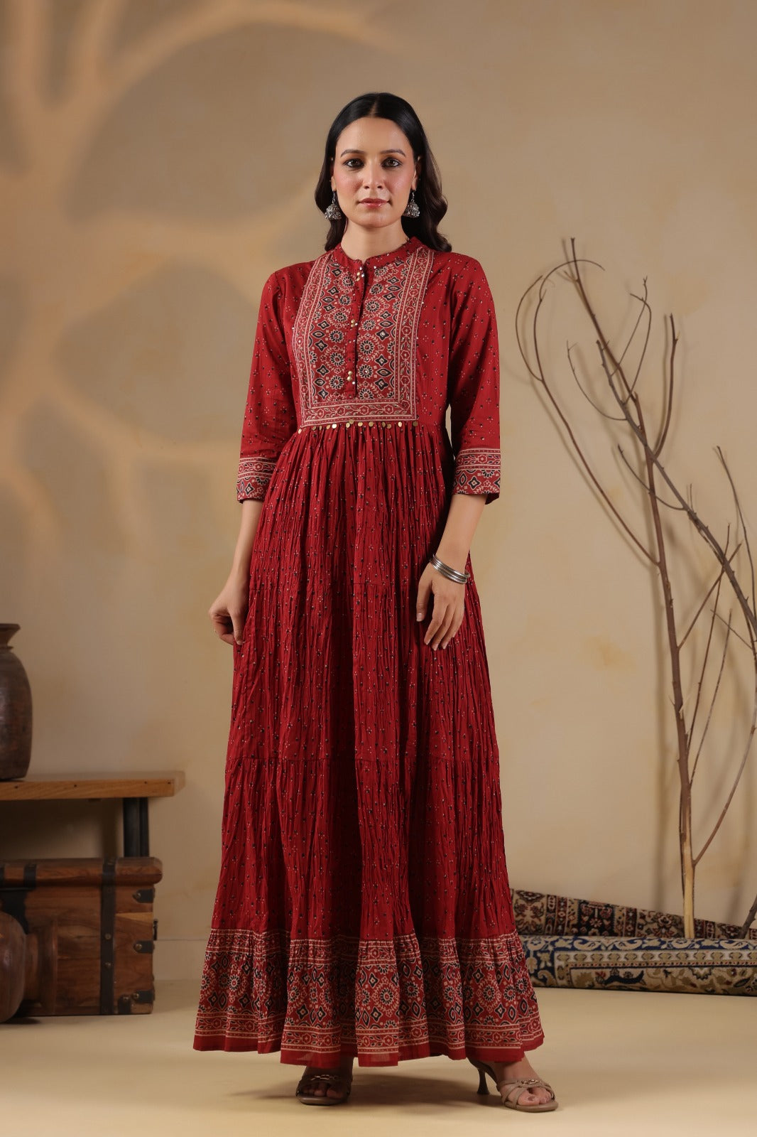 Pure Crush Cotton Full Length Midi Dress | Printed Anarkali Style Ethnic Wear