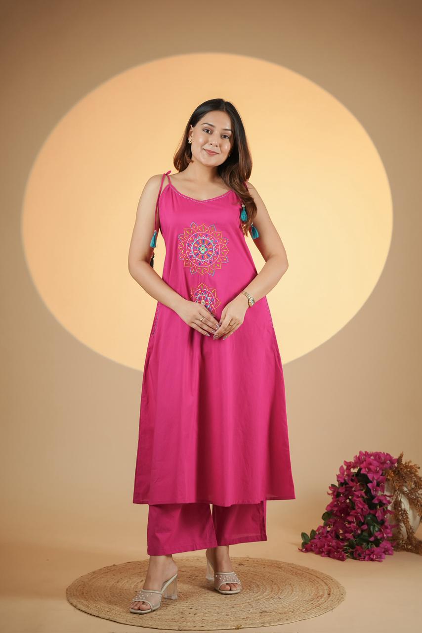 Pure Cotton Pink Noodle Strap Dress| Summer Casual Printed Dress