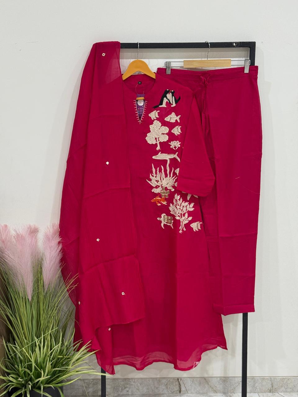 Surat Mul Chanderi Kurta Set with Exquisite Hand Embroidery Detailing (38–44)