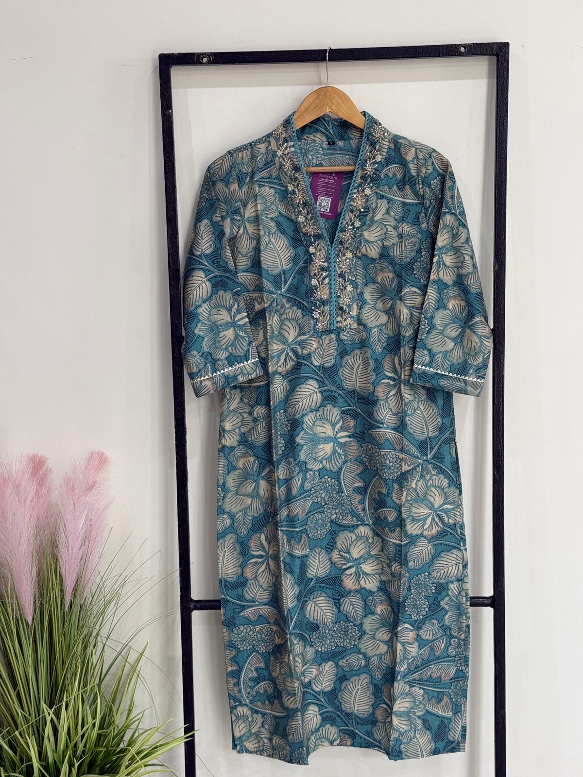 Pure Muslin Kurta Set with Dupatta | Handwork Neckline 3 Piece Ethnic Suit