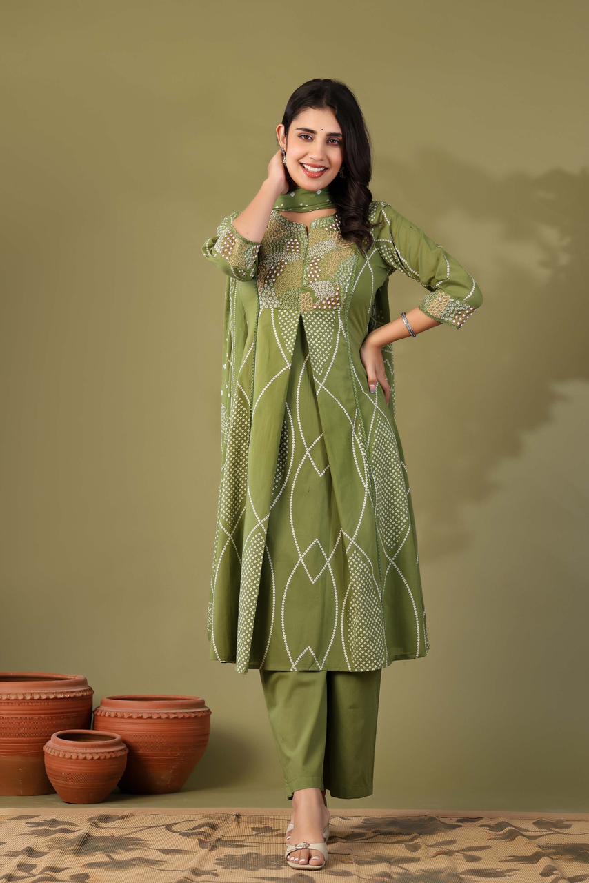 Pure Cotton 3 Piece Kurta Palazzo Set with Dupatta | Ethnic Printed Suit Set (Size 38–46)