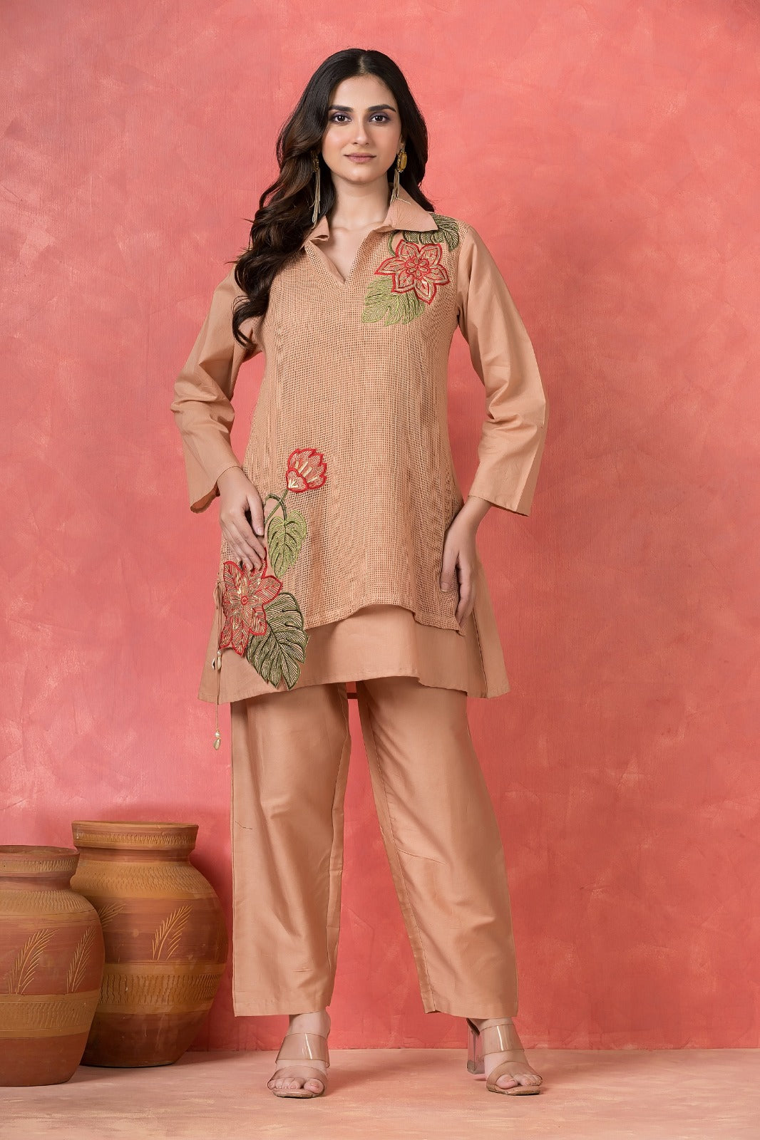 Stylish Cotton Co-ord Set with Jute Front Design