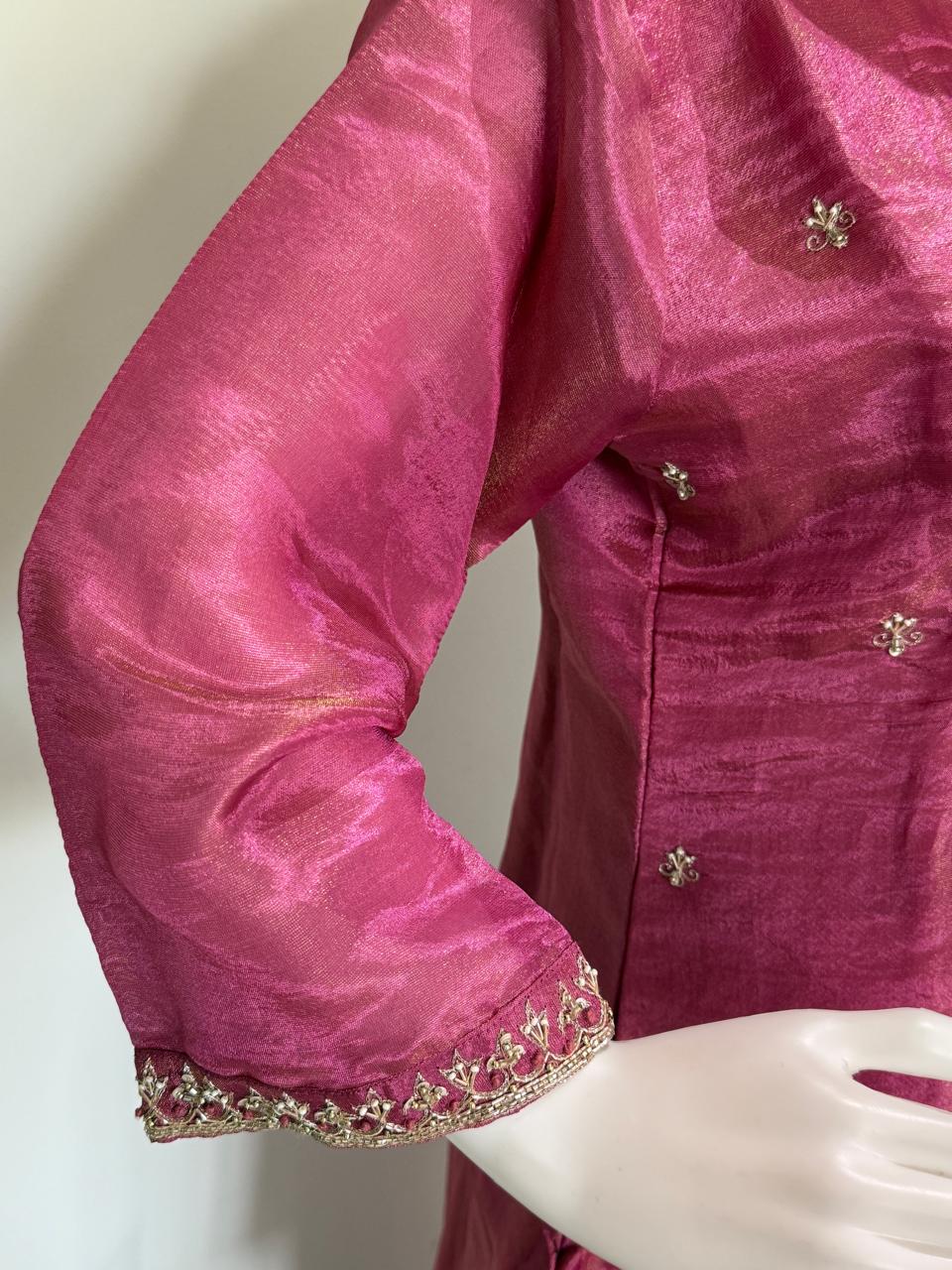 Tissue shimmer 3 pc Indowestern with bustier pattern Hand work design