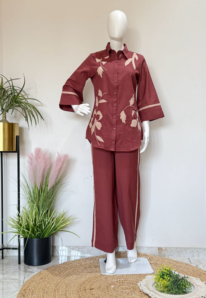 Flex Cotton Cord Set With Applique Detailing | Stylish Casual Co-Ord Set