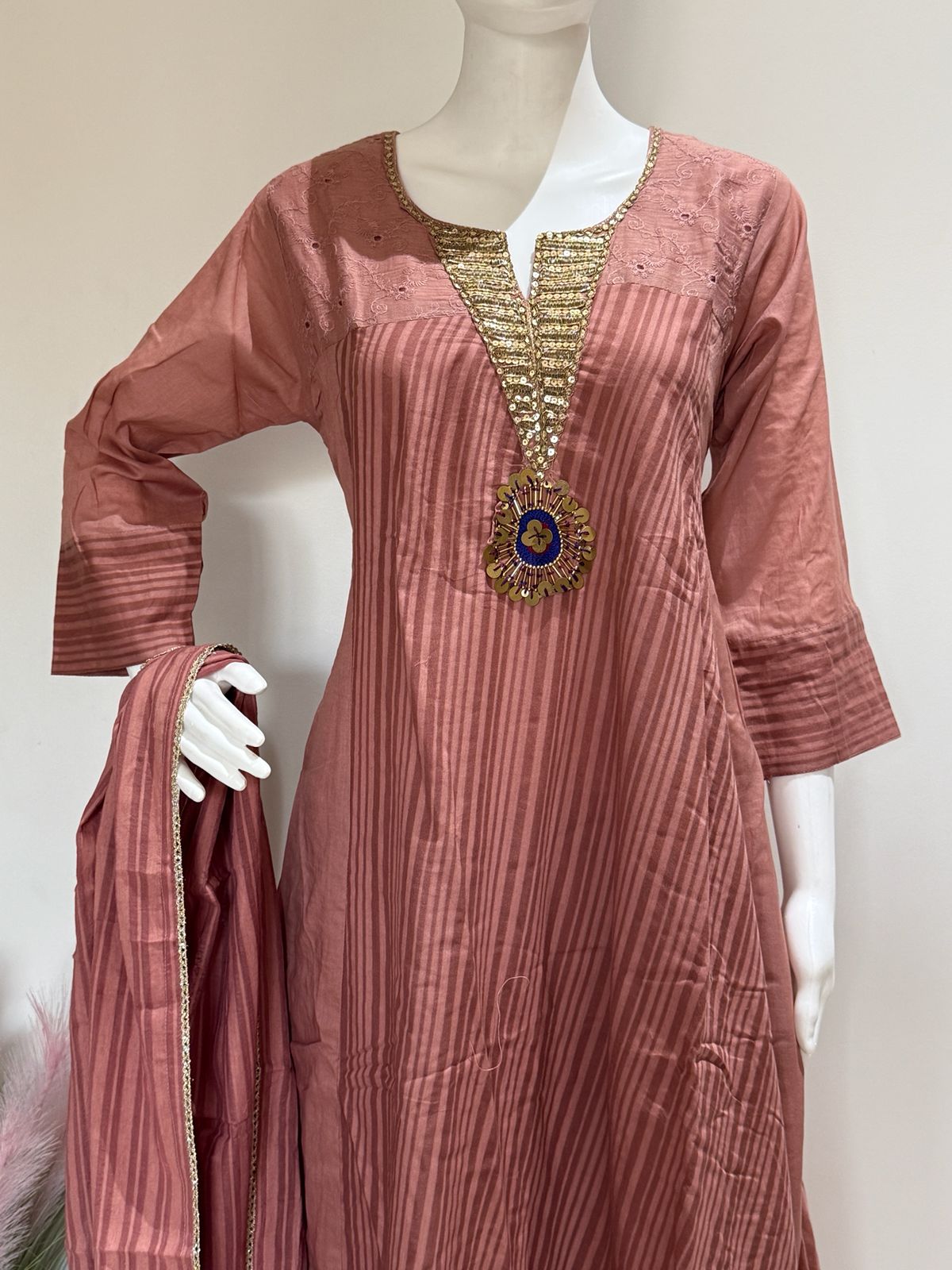Premium Mul Cotton A-Line Dress With Heavy Handwork Detailing | Super Comfortable Viral Ethnic Wear
