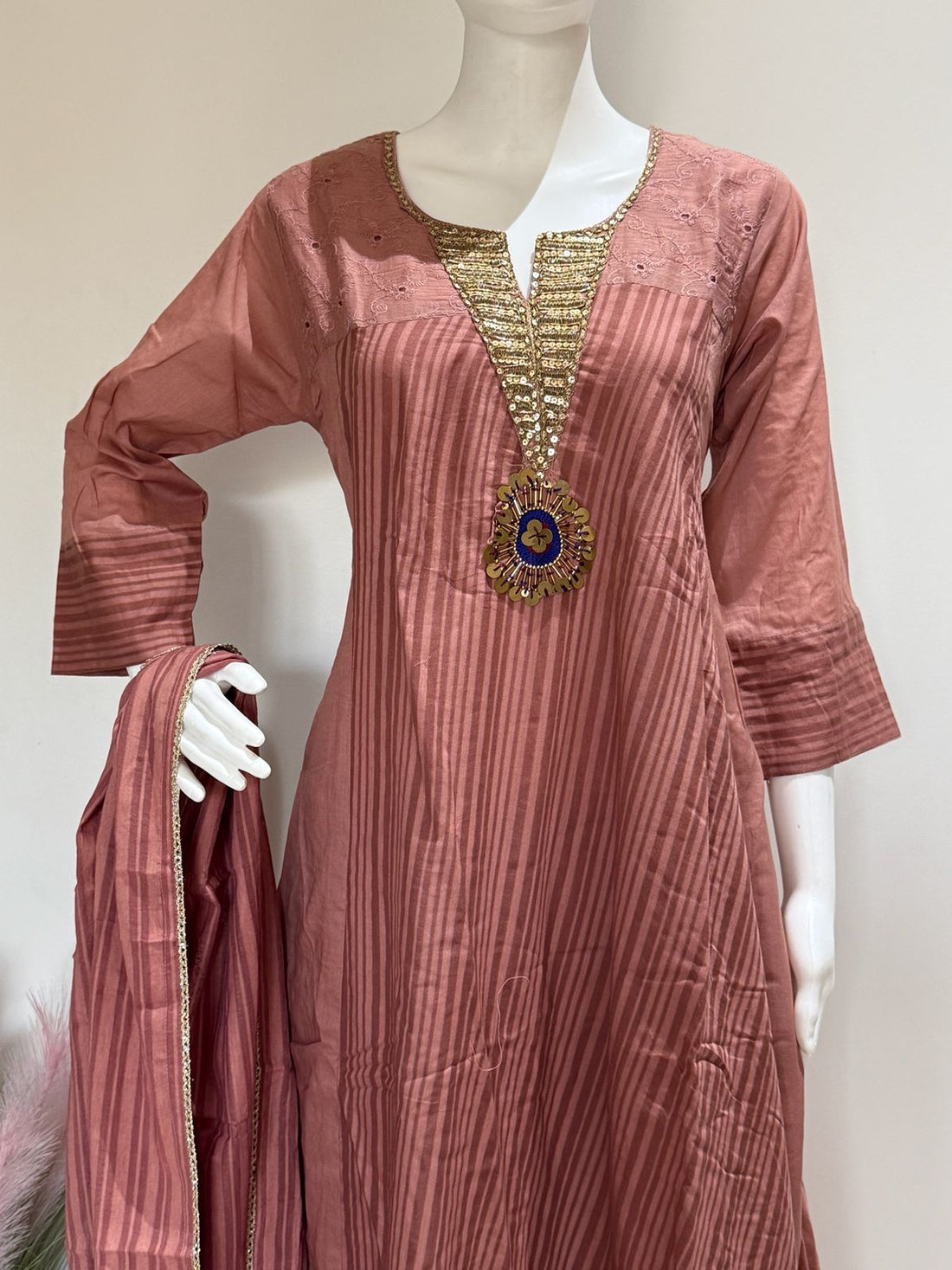 Premium Mul Cotton A-Line Dress With Heavy Handwork Detailing | Super Comfortable Viral Ethnic Wear