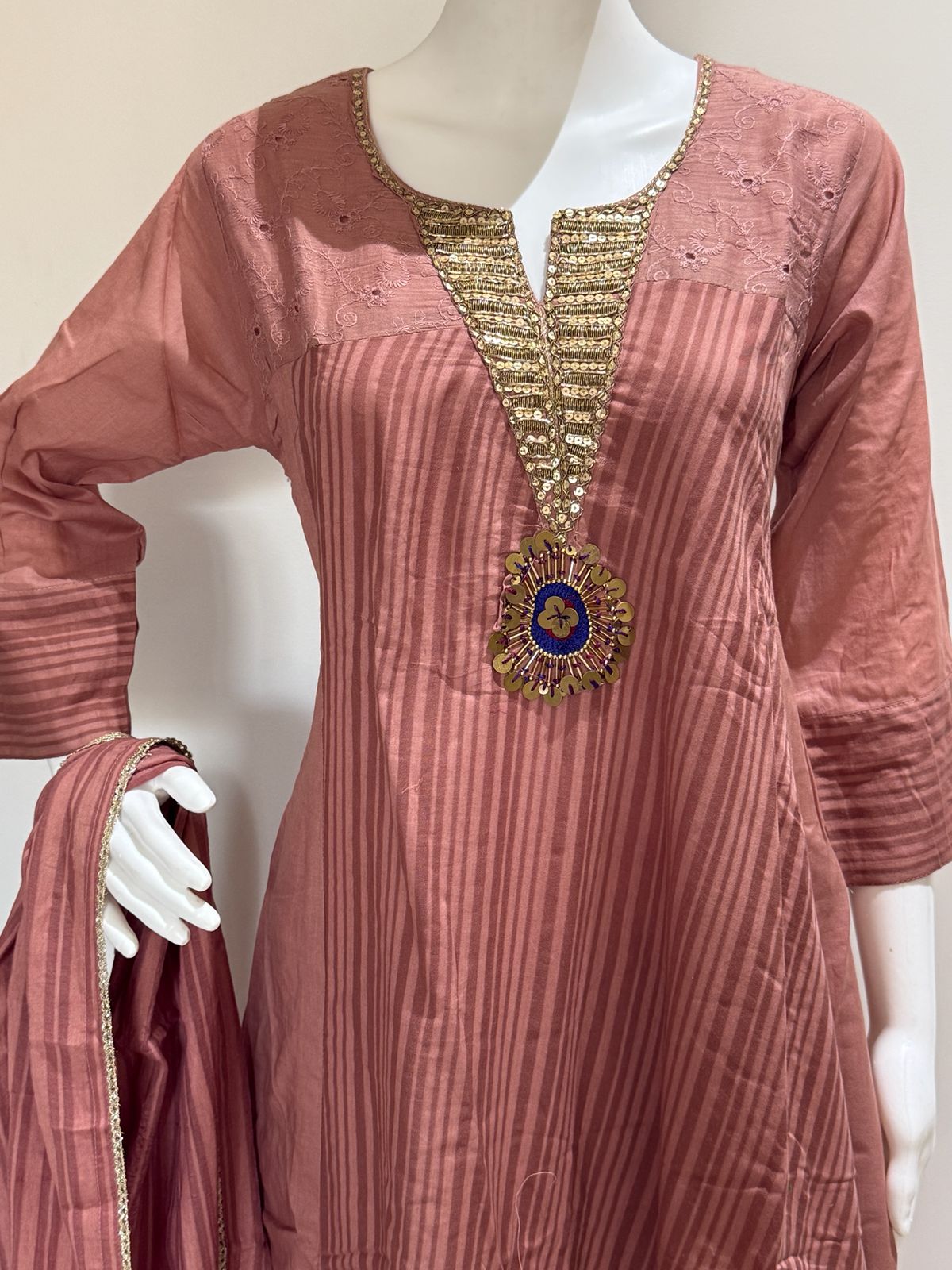 Premium Mul Cotton A-Line Dress With Heavy Handwork Detailing | Super Comfortable Viral Ethnic Wear