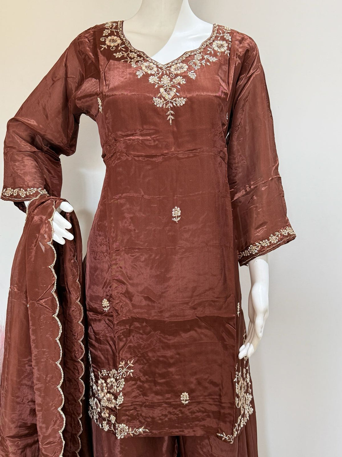 HO Silk Short Kurti Palazzo Dupatta Set With Zardozi & Dabka Handwork | Festive Ethnic Wear