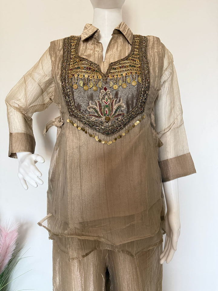 Golden Glass Tissue Bib Style Partywear Co-Ord Set