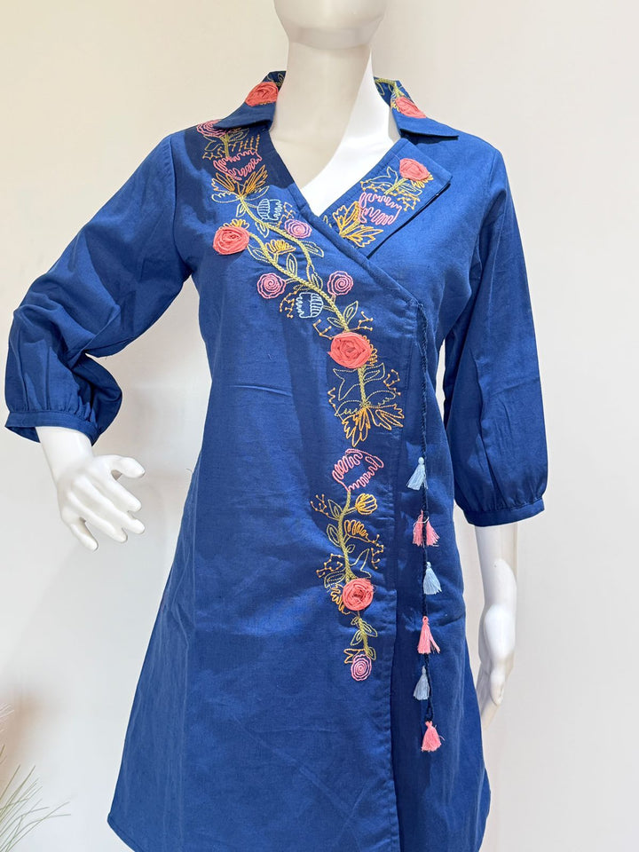 Navy Blue Embroidered Cord Set With Tassel Detailing | Stylish Casual Ethnic Wear