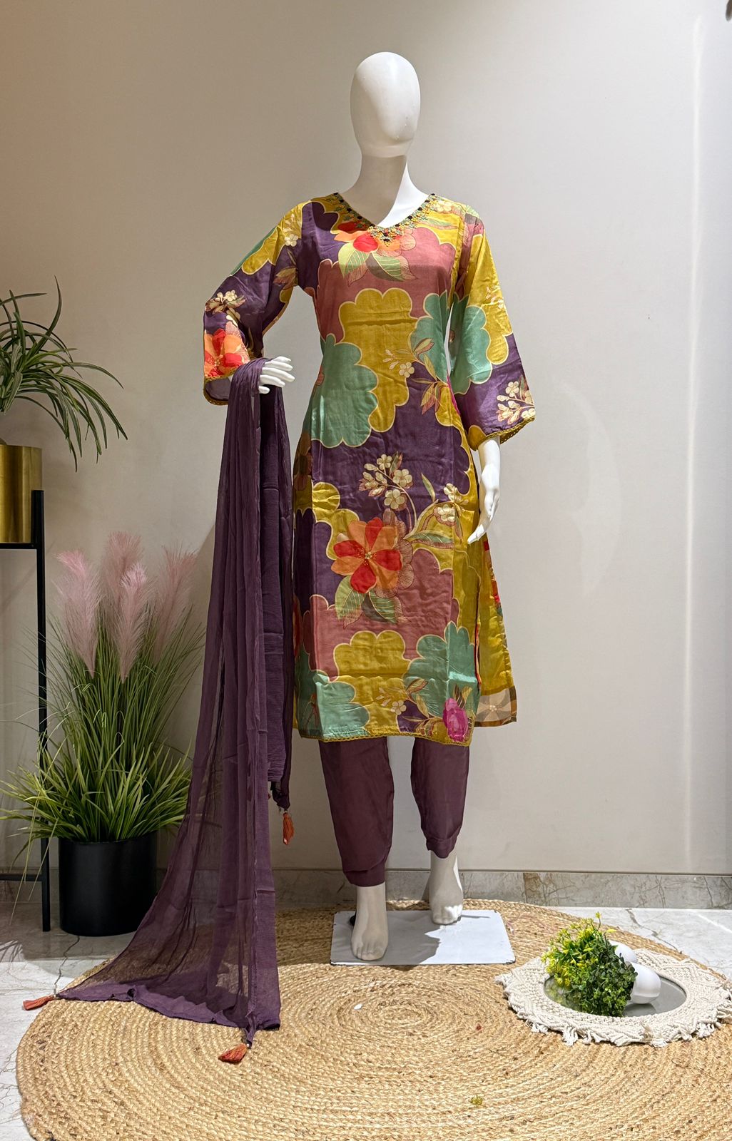 Floral Printed Kurta Pant Dupatta Set – Elegant Ethnic 3PC Suit Set