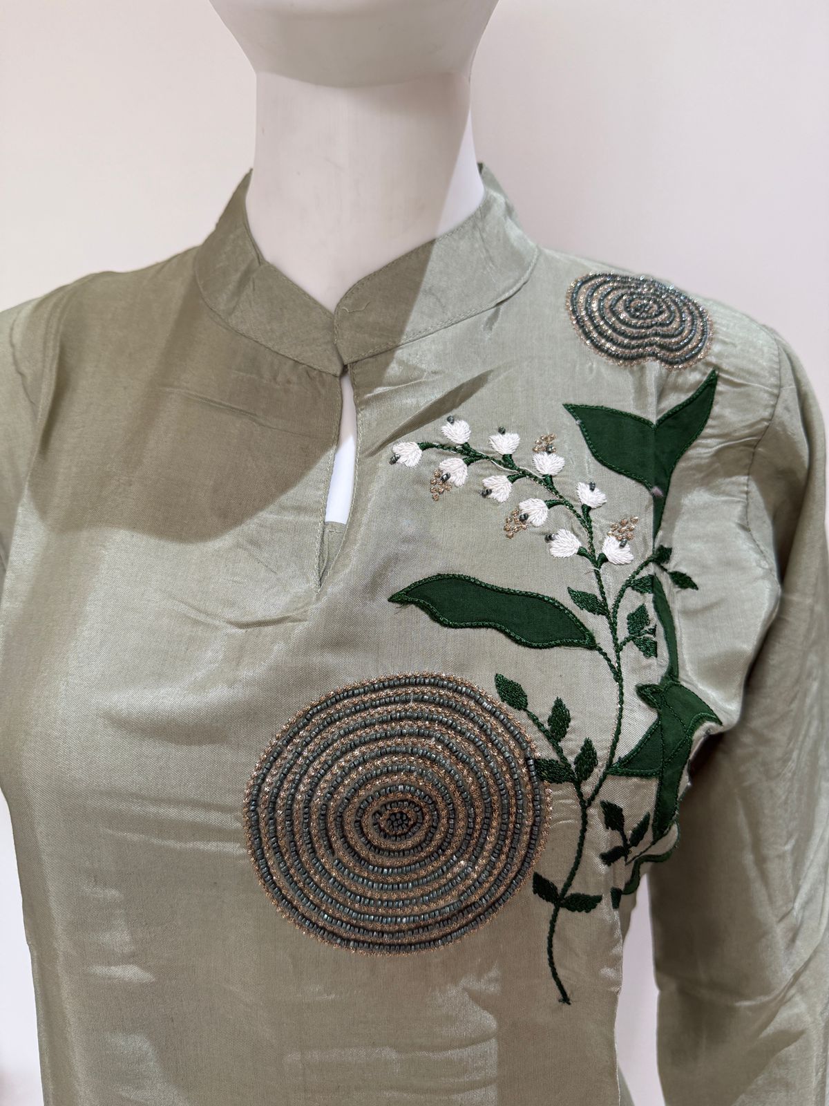 Sage Green Embroidered Co-ord Set | Stylish 2 Pc Kurti Pant Set | Casual & Office Wear Outfit