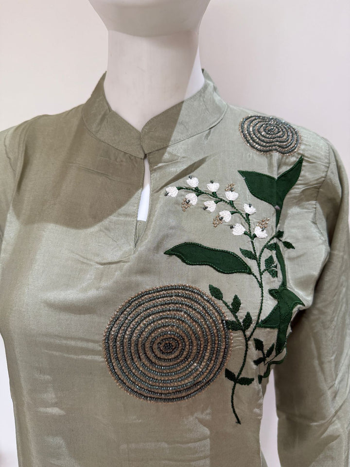 Sage Green Embroidered Co-ord Set | Stylish 2 Pc Kurti Pant Set | Casual & Office Wear Outfit