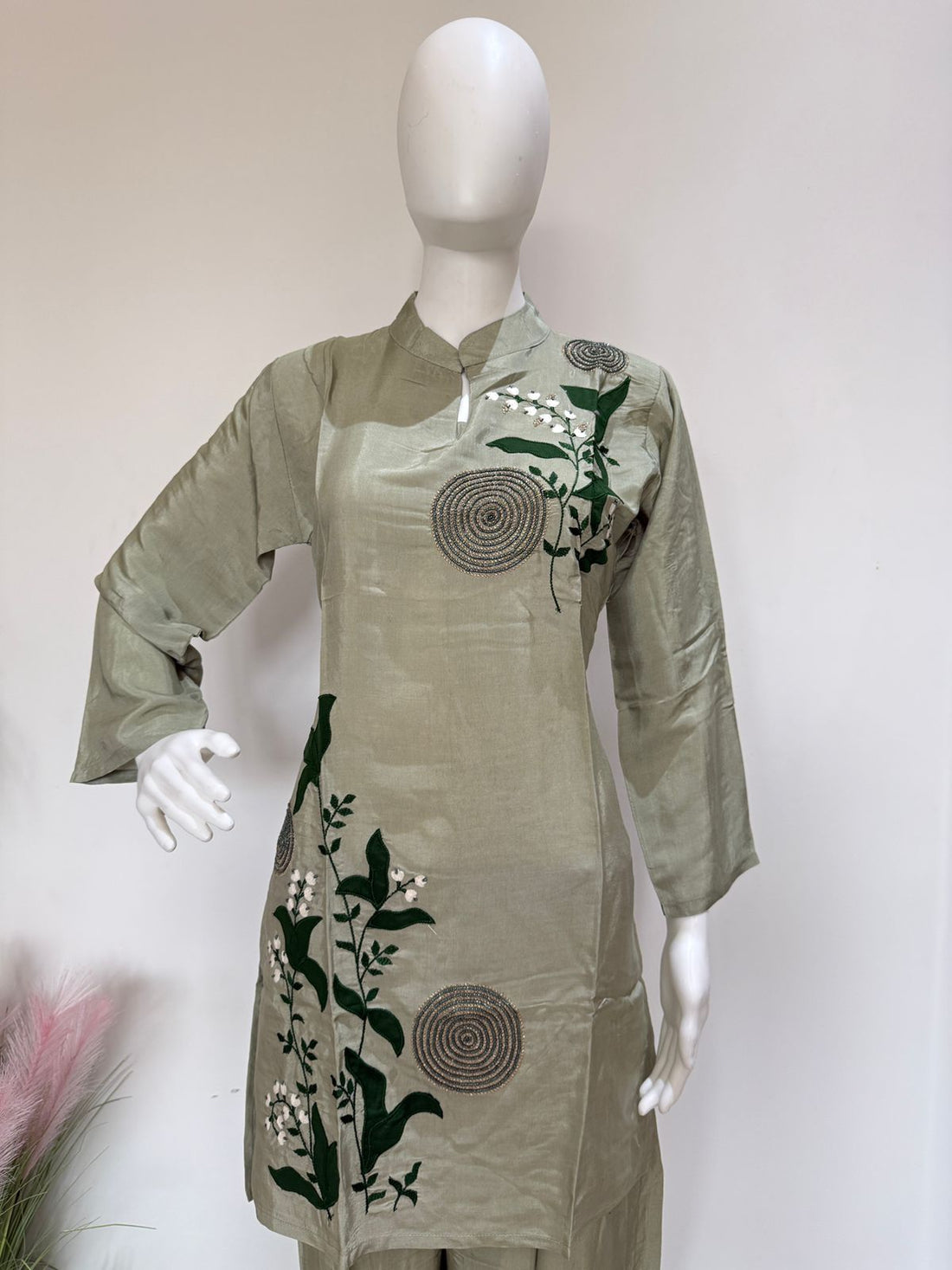 Sage Green Embroidered Co-ord Set | Stylish 2 Pc Kurti Pant Set | Casual & Office Wear Outfit
