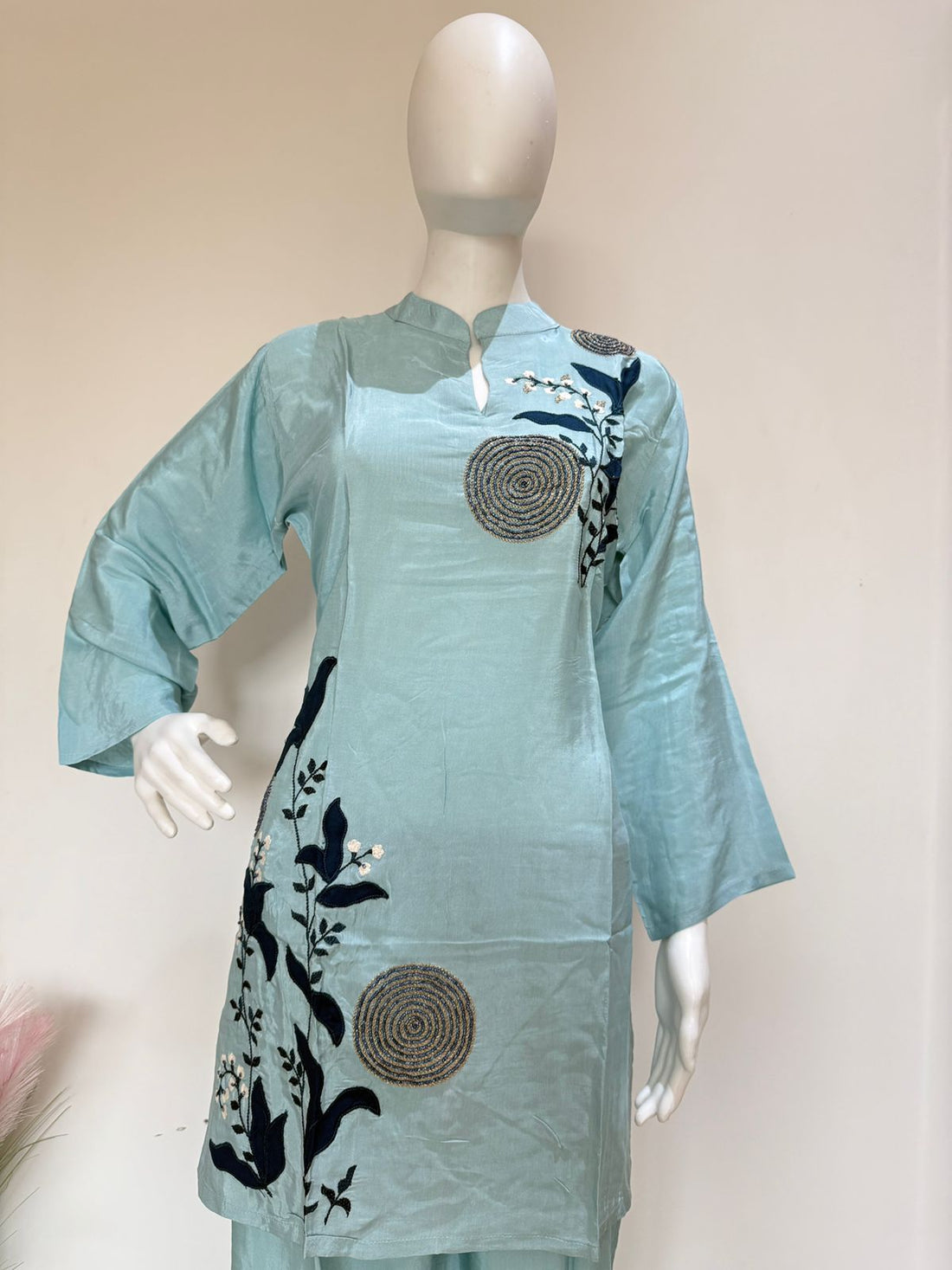 Sky Blue Embroidered Co-ord Set | Stylish 2 Pc Kurti Pant Set | Casual, Office & Party Wear Outfit