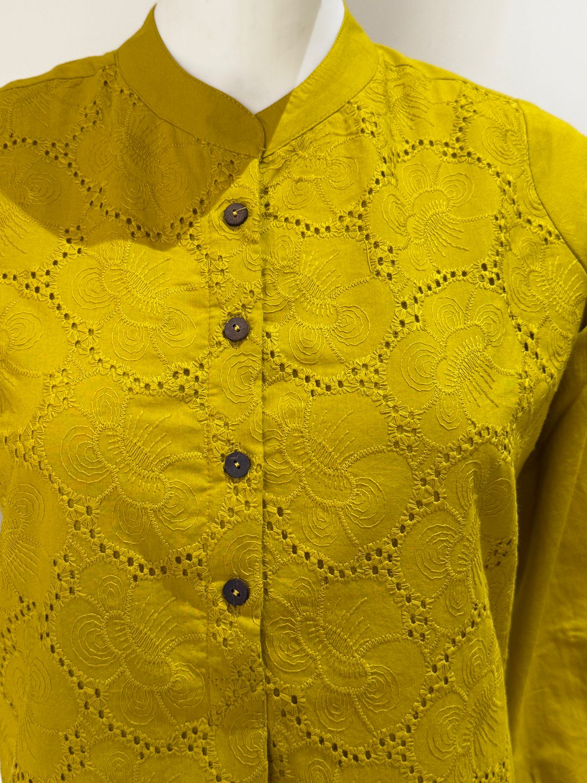 Mustard Cotton Shiffli Kurta Pant Set  | Casual & Office Wear (38–44)